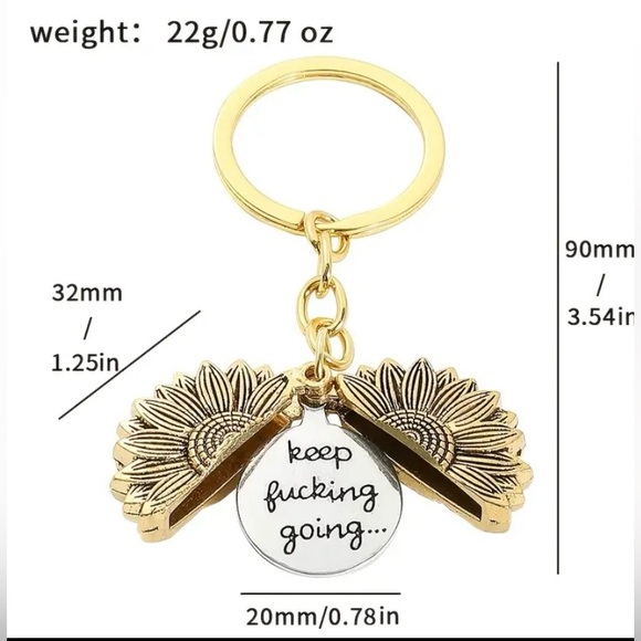 NWT SUNFLOWER KEYCHAIN WITH “ADULT” MOTIVATIONAL SAYING KEEP F*CKING GOING! - Picture 3 of 8
